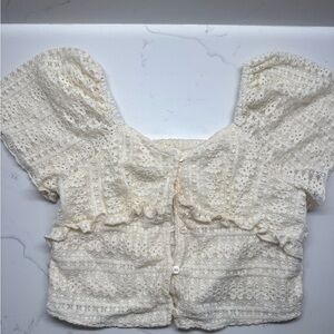 Zara Cream Eyelet Lace Blouse